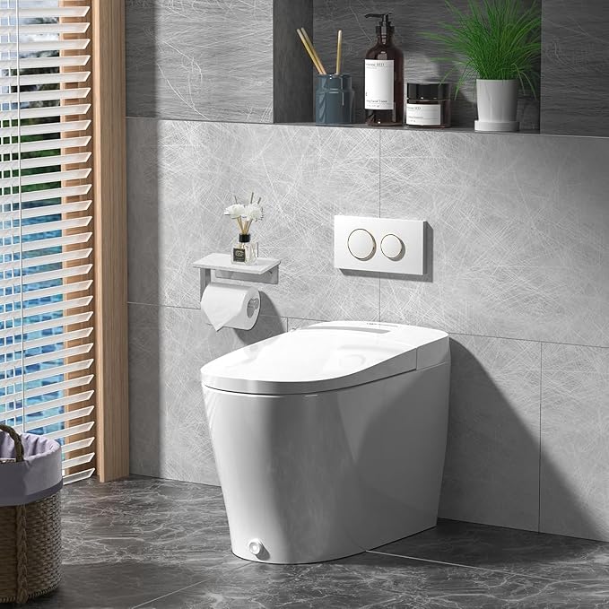 BWE Brushed Nickel Toilet Paper Holder with Marble Shelf, Toilet Paper Roll Holder Wall Mounted, Toilet Paper Roll Holder with Phone Shelf 304 Stainless Steel Tissue Holder for Bathroom Washroom