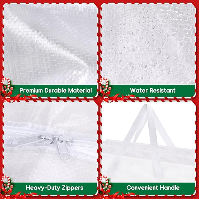 6PCS Christmas Wreath Storage Container, 25" Large Moving Bags Garland Container Clear Storage Bags with Handles Zippers Clear Christmas Storage Bags for Xmas Seasonal Holiday Wreath Storage Wrapping