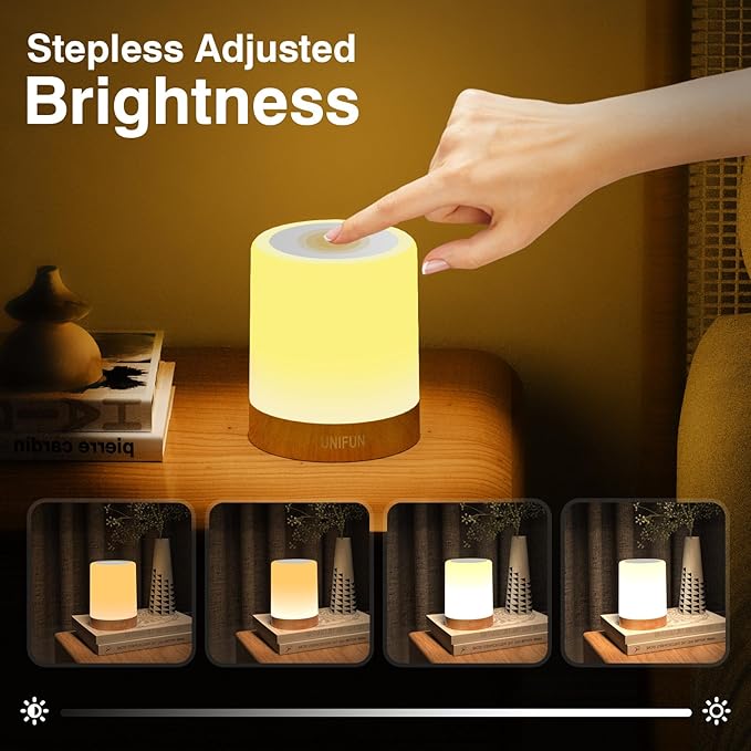 UNIFUN Night Light, Touch Lamp for Bedrooms Living Room Portable Table Bedside Lamps with Rechargeable Internal Battery Dimmable 2800K-3100K Warm White Light & Color Changing RGB (Regular Size)…