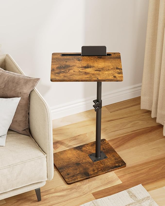 Masupu Sofa Arm Tray Table - 360° Swivel Height Adjustable End Table, Small Snack Side Table for Couch, C Shaped Table for Bed, Chair or TV Tray Table(Rustic Brown)