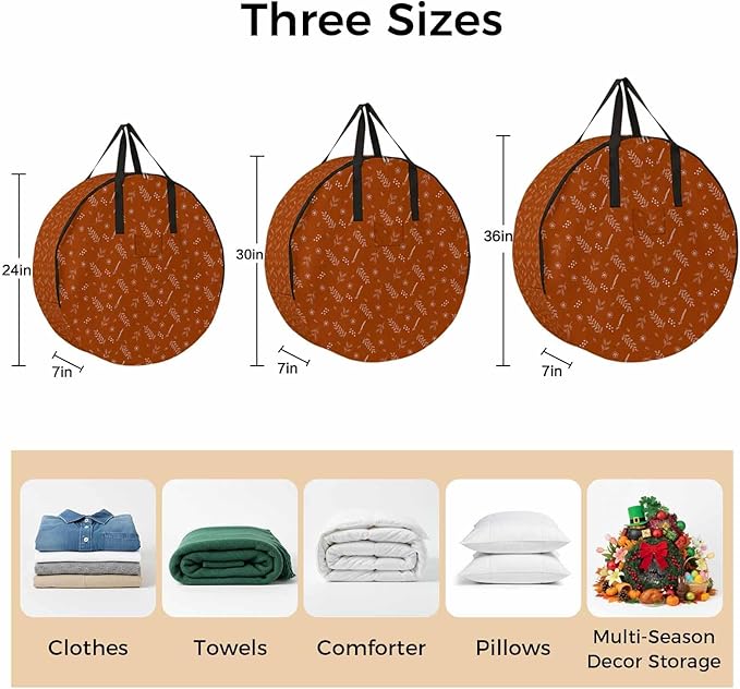Storage Bag Orange Wheat Ear Round Storage Totes Bins Closet Organizers with Zippers & Handle Floral Leaf Plant Clothes Storage Container for Bedroom Dorm Space Saving Packing Supplies Moving Bags