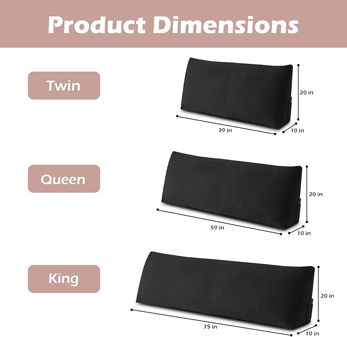 Headboard Pillow Twin, Triangle Bed Wedge Pillow for Headboard, Backrest Pillow for Sitting up, Reading, Working, Headboard Daybed Pillow with Removable Cover for Bed, Dorm Sofa, Black