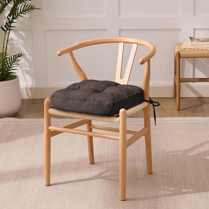 IASEAHK Chair Cushions for Dining Chairs, Dining Chair Cushions, Tufted Indoor Chair Pads with Ties & Non Slip Backing, Seat Cushions for Kitchen Chairs 16.5” x 16.5” x 3.5”, Set of 6, Brown