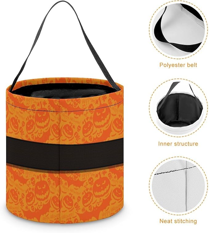 Personalized Halloween Trick or Treat Candy Bag with Name Custom Text Party Tote Bucket Halloween Candy Basket Gift (Bag-5)