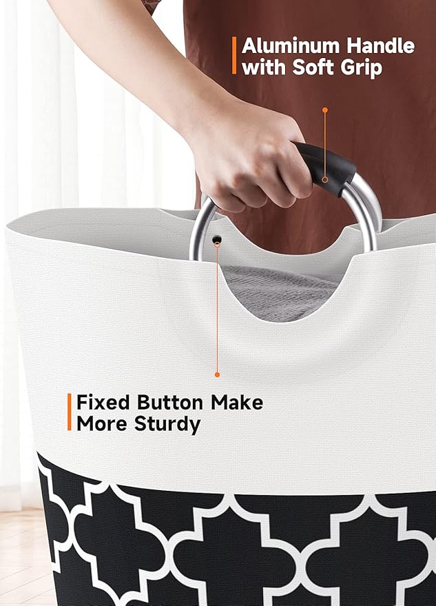 Fabspace Large Laundry Hampe Basket Washing Bin Clothes Bag Collapsible Tall with Handles Waterproof Travel Bathroom College Essentials Storage for College Dorm, Family (Black) 82L