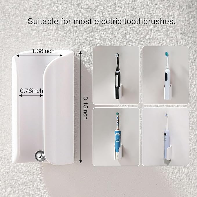 Electric Toothbrush Holder for Bathroom, Wall-Mounted Toothbrush Stand with Self-Adhesive, Compact Bathroom Caddy for Electric Toothbrushes (White-2pcs)