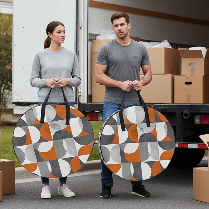Storage Bag Mid Century Geometric Round Storage Totes Bins Closet Organizers with Zippers & Handle Abstract Modern Orange Clothes Storage Container for Bedroom Dorm Space Saving Packing Supplies Bags