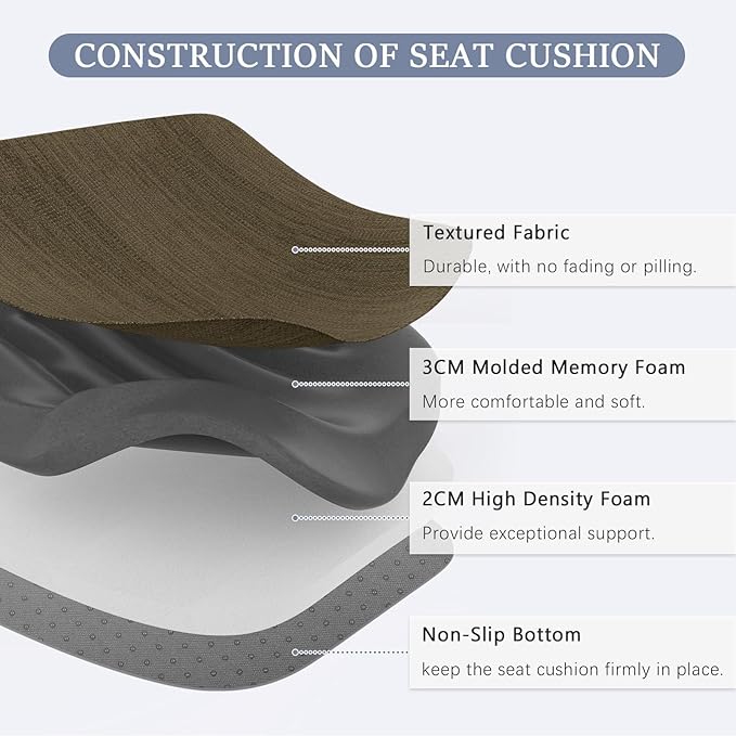 baibu Kitchen Chair Cushions Set of 4, Dual-Layer Patented Design Memory Foam Dining Chair Pads with Ties and Washable Cover, 4 Pack, 17" x 16" x 2", Brown