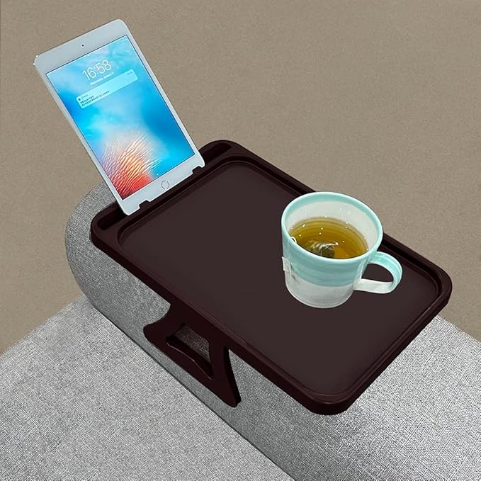 Xchouxer Sofa Armrest Clip Table, TV Snack Tray, Handy Remote Controls/Drinks/Phone Holder (Cherry)
