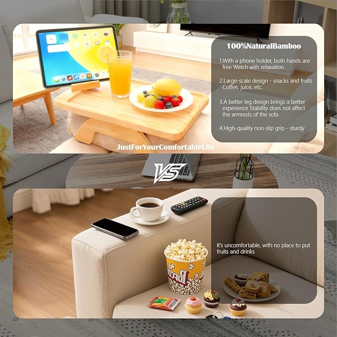 Couch Trays & Sofa Armrest Table - Multi-Functional Arm Trayes for Couch, Perfect Clip Sofa Tray Table for Snacks & Drinks