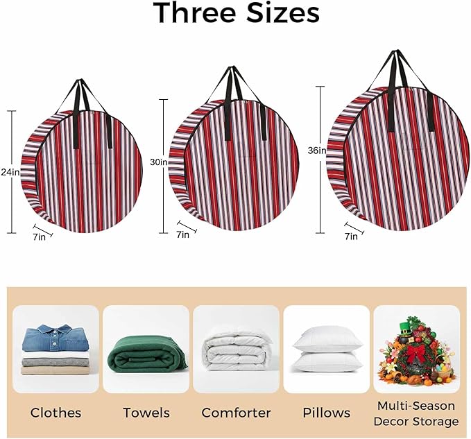 Storage Bag Red Striped Round Storage Totes Bins Closet Organizers with Zippers & Handle Geometric Vertical Stripes Clothes Storage Container for Bedroom Dorm Space Saving Packing Supplies Moving Bags