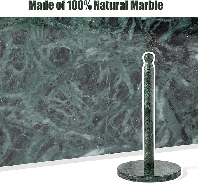 Koville Italian Natural Marble Paper Towel Holder Countertop, Genuine Stone Paper Towel Holder Stand for Kitchen Storage, for Standard or Jumbo-Sized Rolls(Alpi Green)