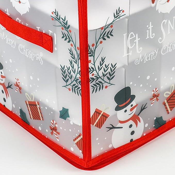Ornament Boxes - Zippered Organizer Bins with Dividers, Christmas Storage Box with Lid and Handle, Sturdy Fabric Material, Premium Holiday Storage Accessory, Perfect for Home Basement Garage Closet