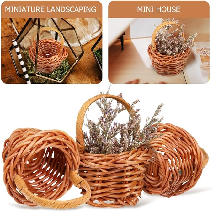 Cabilock 12pcs Mini Woven Basket with Handles Miniature Storage Basket Farmhouse Desktop Decorative Accessories for Wedding Party Favors Tree Hanging Ornaments Crafts,