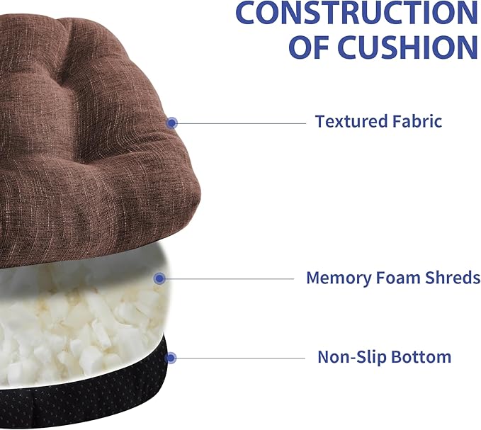 IPYNBAP Chair Cushions for Dining Chairs Set of 4, Kitchen Chair Cushions, Chair Pads with Ties and Non Slip Backing, Tufted Memory Foam Seat Cushion 4 Pack, 15.5" x 15.5" x 4", Brown