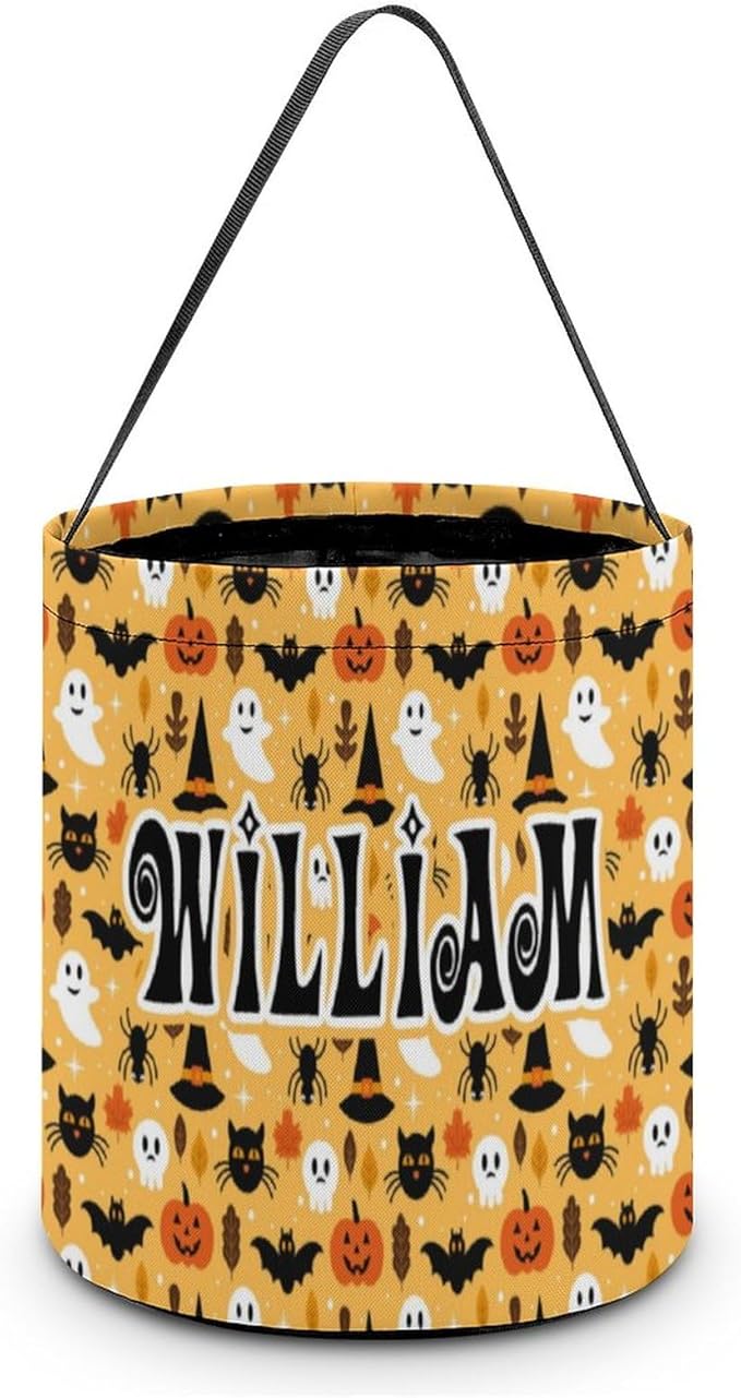 Personalized Halloween Trick or Treat Candy Bag with Name Custom Text Party Tote Bucket Halloween Candy Basket Gift (Bag-4)