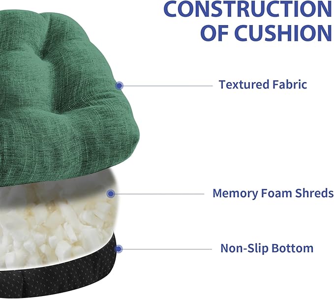 IPYNBAP Chair Cushions for Dining Chairs Set of 4, Kitchen Chair Cushions, Chair Pads with Ties Non Slip Backing, Christmas Room Decor, Tufted Memory Foam Seat Cushion 4 Pack, 18"x18"x4", Dark Green