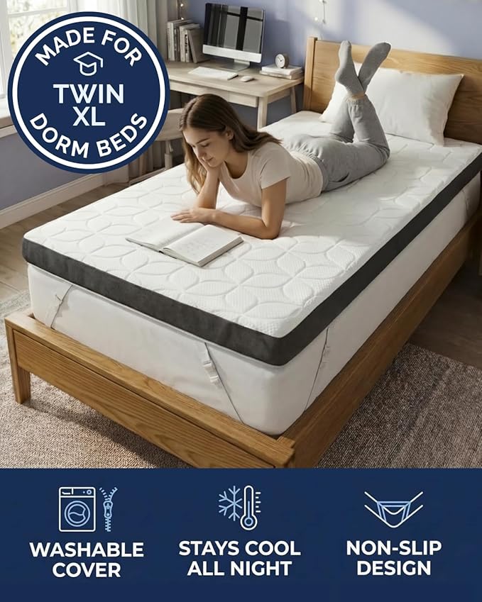 Memory Foam Mattress Topper with Cooling Cover - 3 Inch Cooling Gel Mattress Topper - Extra Plush, Thick and Comfortable - Twin XL Size Mattress Pad with Washable Cover - Pressure Relief Bed Topper