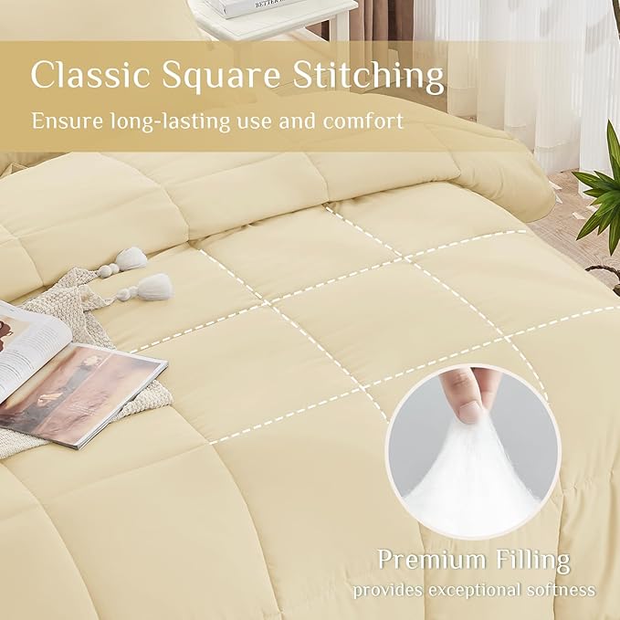 JOLLYVOGUE California King Comforter Set, Ultra-Soft Bed in a Bag Cal King Size 7 Pieces, Oeko-TEX Certified Bedding Set with Down Alternative Comforter, Sheets, Pillowcases & Shams, Light Yellow