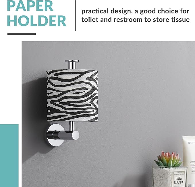 Vertical Toilet Paper Holder, Aomasi Stainless Steel Modern Bathroom Chrome Tissue Hanger with Round Plate, Standing Style TP Roll Storage, Wall Mounted
