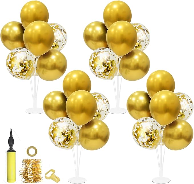 ZJDHPTY Gold Party Decorations 4Set Balloon Stand Table Centerpieces for Birthday Bridal Shower Wedding Anniversary Engagement Mother's Day Father's Day Graduation Decorations 2026 New Years Eve