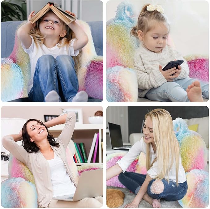 Fluffy Fur Reading Pillow for Adults & Kids Unisize, Stylish College Essentials for Girl, Fuzzy Back Pillow for Sitting in Bed, Adorable Gift for Teens, Bed Rest Sit Up Arm Support Pillow