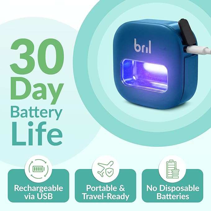 Bril UV-C Toothbrush Cleaner and Holder – Wall Mounted Toothbrush Head Cover, Electric & Manual Brush Cleaner Cover Case with Magnetic Mount, Portable, Durable, Rechargeable, Universal Fit – Navy