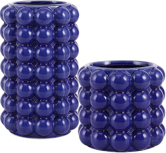 Bubble Vases, Set of 2 Blue Ceramic Vases for Flowers, Unique Short Vase for Tulips, Tall Bubble Vase for Coffe Table Decor, Decorative Vases for Living Room, Dining Table, Wedding