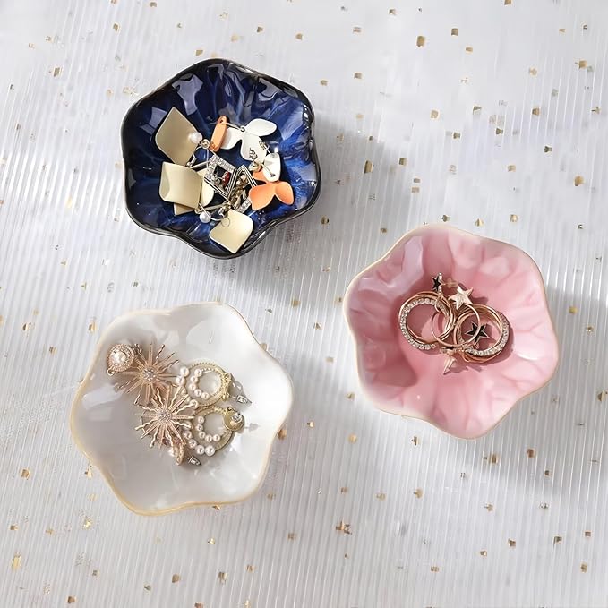 2Pcs Ceramic Jewelry Dish - Lotus Leaf Shape, for Ring Holder Necklace Small Key, Suitable for Mother Friend Sister, Gifts for Women, Cute Plate Trinket Tray, Home Decor (Crystal Green & White)