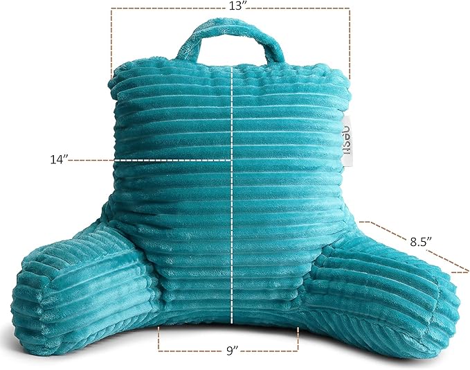 Nestl Teal Reading Pillow with Bed Desk for Laptop and Writing, Luxe Cut Plush Back Pillow for Sitting Up, Back and Arms Adjustable Support for Kids and Teens, Foldable Lap Desk for Bed 19x11”