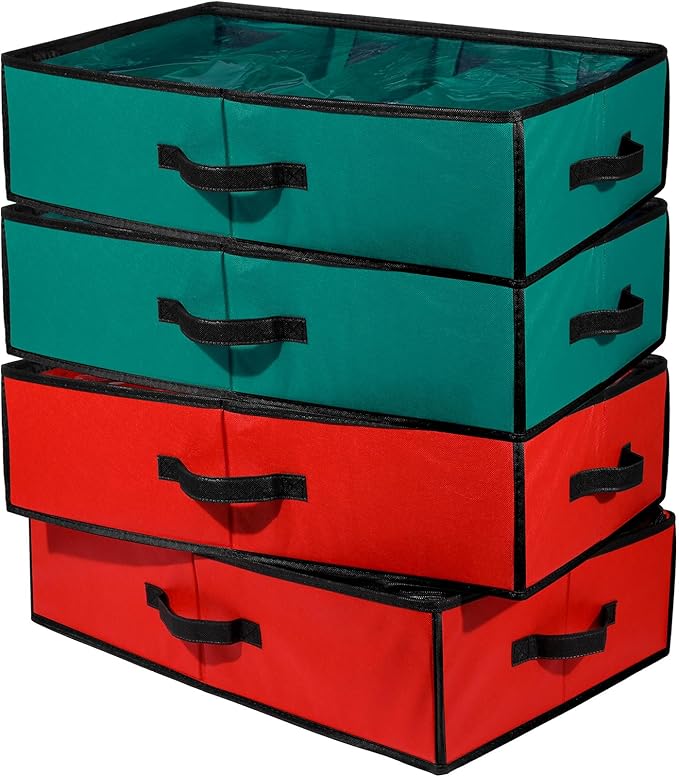 Preboun 4 Pack Clear Top Christmas Nutcracker Storage Box Christmas Figurine Storage Box Containers Ornament Storage Box Storage Container Each Holds 4 Figurines up to 16 Inches (Red,Bottle Green)