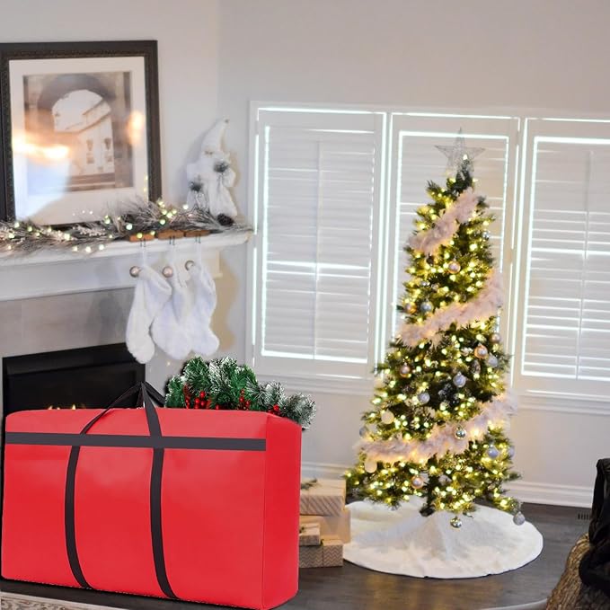 HikooLSS Small Christmas Tree Storage Bag 4Ft/5Ft Heavy Duty Reusable 600D Oxford Fabric Xmas Tree Bag/Container/Holder for Short Artificial Christmas Tree(39" X 12" X 24") Red