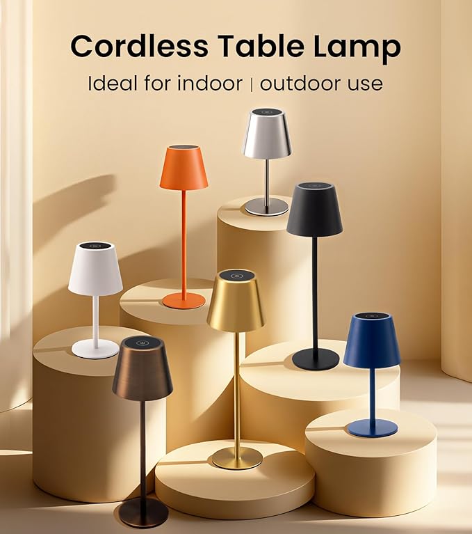 3 Pack Cordless Table Lamp, Portable Battery Operated Lamp with 3 Color Temps and Stepless Dimming, Rechargeable Table Lamp for Dinner, Desk, Cafe, Outdoor (White)