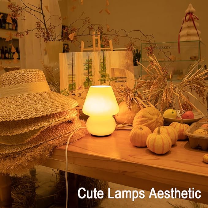 HEQET Dimmable Mushroom Table Lamp Orange Warm Lamp,Retro Accent Cute Cozy Ambient Desk Lamp, Bedroom Decor Aesthetic Lamp Nightstand Decor,Unique Home Decor