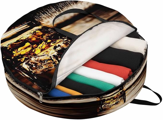 Storage Bag Whisky Glass Cups Round Storage Totes Bins Closet Organizers with Zippers & Handle Wine Wood Grain Clothes Storage Container for Bedroom Dorm Space Saving Packing Supplies Moving Bags