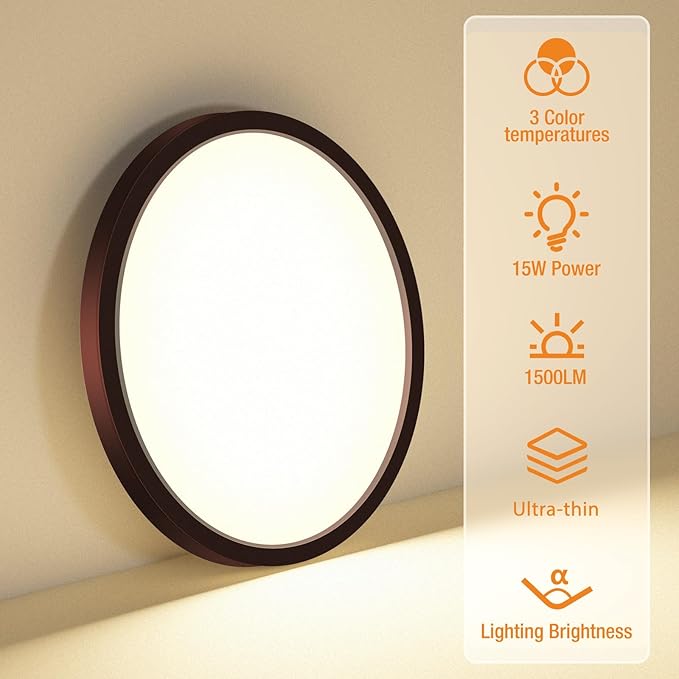 8PACK LED Flush Mount Ceiling Light Fixture, 3000K-4000K-6500K & 100W Equivalent Modern Kitchen Recessed Ceiling Lamp 15W 1500Lm 7.5 Inch Closet Round Surface for Bathroom Laundry-Oil-Rubbed Bronze