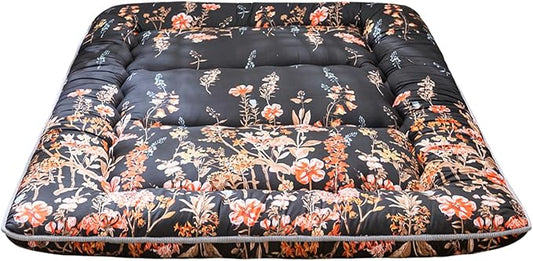 MAXYOYO Japanese Futon Mattress Floor Mattress Sleeping Pad Foldable Mat Roll Up Camping Cushion Floor Lounger Couches and Sofas Couch Topper, Black Floral, Full Size