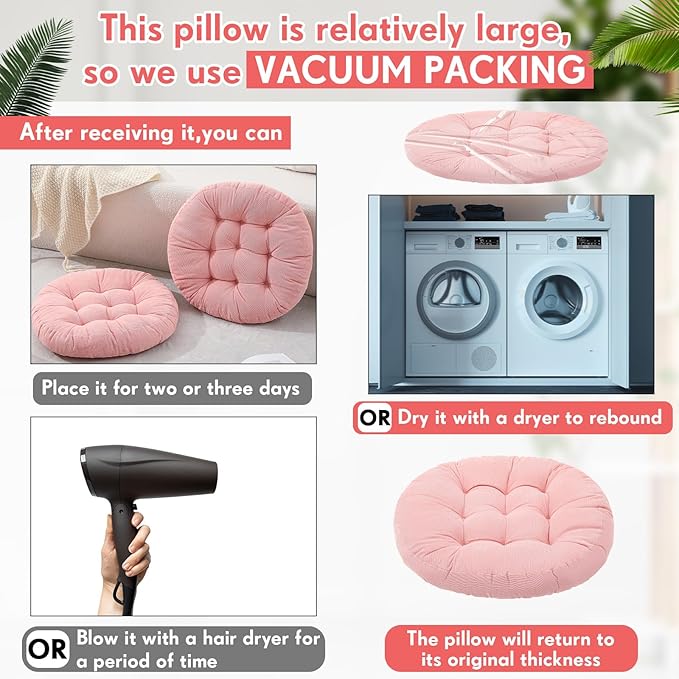 Jerify Floor Pillow Cushions Large Round Square Large Meditation Floor Pillow for Classroom Adult Meditation Picnic Party Seating Learning Daycare School(Round,Bright Pink,2 Pcs)