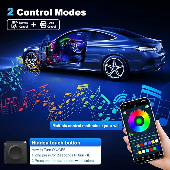 Acrylic Interior Car LED Strip Light with Wireless APP, RGB 22 in 1 with 175 inches 593 LEDs Fiber Optic Ambient Lighting Kits, 16 Million Colors Sound Active Function Car Neon Lights