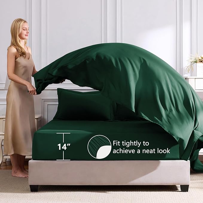 CozyLux Oversized Queen Comforter Set Emerald Green, 7 Pieces Bed in a Bag Comforter Set with Sheets, All Season Bedding Set with Down Alternative Comforter, Sheets, Pillowcases & Shams