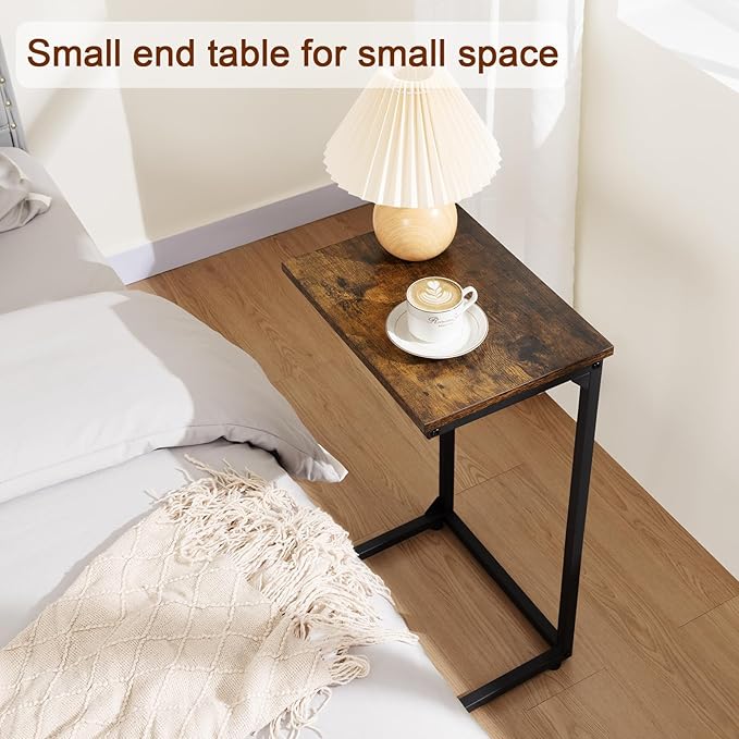 AMHANCIBLE C Shaped End Tables Set of 2, Couch Side Tables that Slide Under, TV Trays for Living Room, Bedroom, Small Space, Sofa, Rustic Brown, HET02BBR