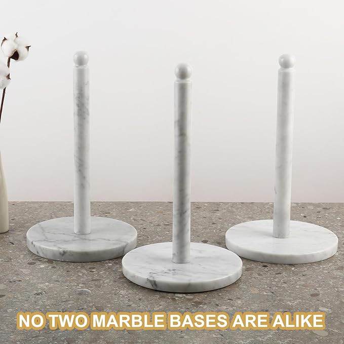 Koville Italian Marble Paper Towel Holder Countertop, Carrara Stone Paper Towel Holder Stand for Kitchen Storage, for Standard or Jumbo-Sized Rolls(Bianco Carrara)