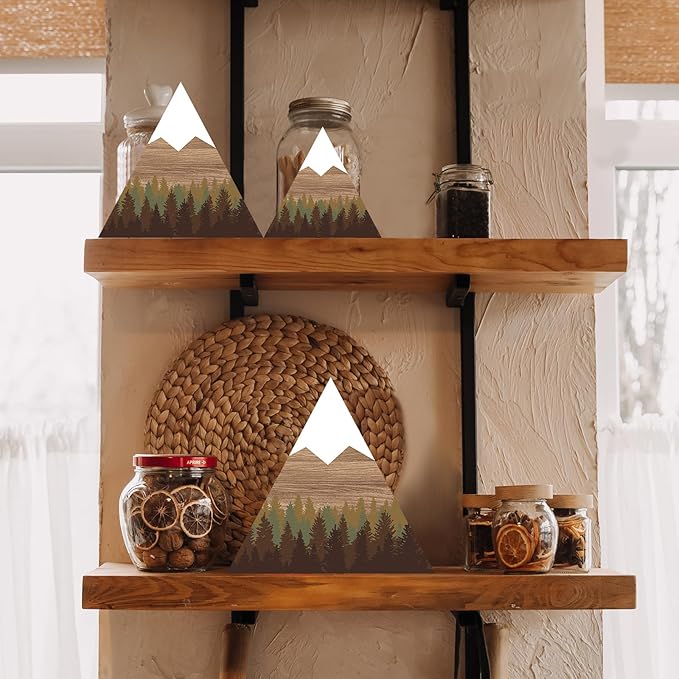 Maitys 3 Pcs 3 Size Mountain Shelf Decor Mountain Wooden Sign Farmhouse Wood Forest Sign Woodland Nursery Decor Travel Adventure Table Centerpiece for Home Farmhouse (Brownish)