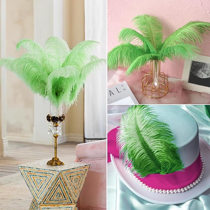 30pcs Fruit Green Ostrich Feathers Natural Bulk 9-12inch(23-30cm) Vase Craft Wedding Home Party Centerpieces Christmas Day Decoration