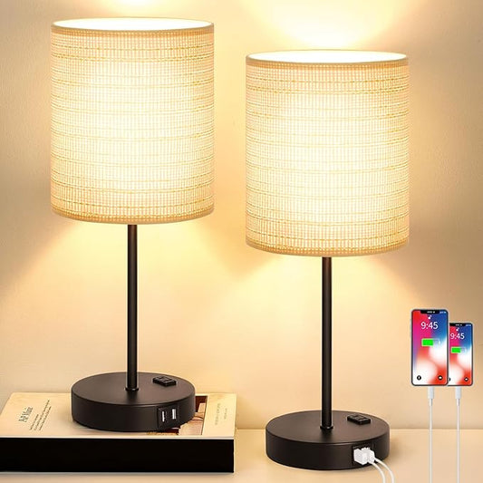 Lynnoland Set of 2 Touch Control Table Lamps, 3-Way Dimmable Bedside Nightstand Lamps for Bedroom Living Room Nursery, 800 Lumens 3000K Warmlight Bulbs Included