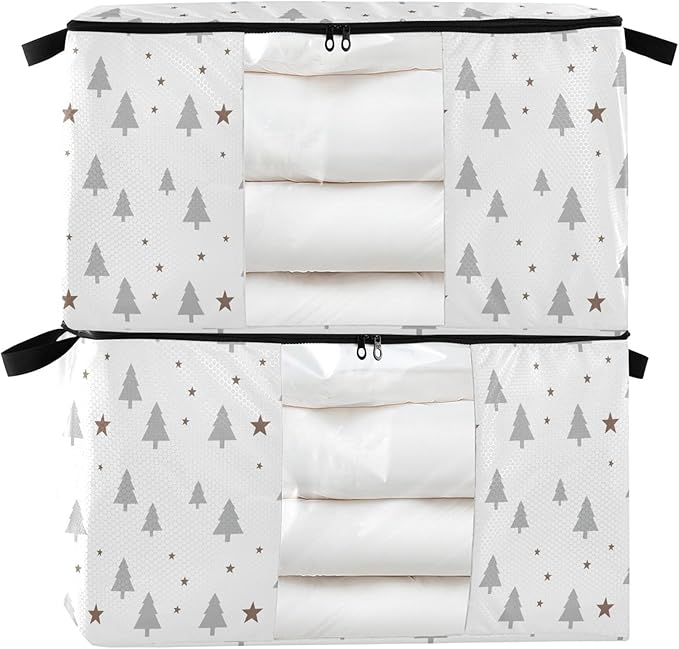 Burbuja 2 Pack Storage Bag Organizer with Handles for Clothes, Blankets, Bedding, Christmas Tree Foldable Storage Bag with Zipper & Clear Window, 95L