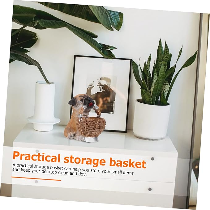 1Pc Cute Puppy Resin Key Holder Tray Multi Functional Storage Basket for Sundries Creative Desktop Adornment for Home Decor for Entryway and Organizing
