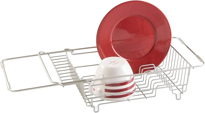 iDesign Classico Kitchen Over-the-Sink Dish Drainer Rack for Drying Glasses, Silverware, Bowls, Plates - Satin