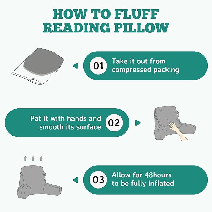 Unisakey Portable Comfy Reading Pillows for Bed Sitting Up(Lake Blue Oeko-Tex), Velvet Back Pillow with Arms & Pockets for Adults, Support Memory Foam Bed Pillow for Dorm/Reading/Watching/Gaming