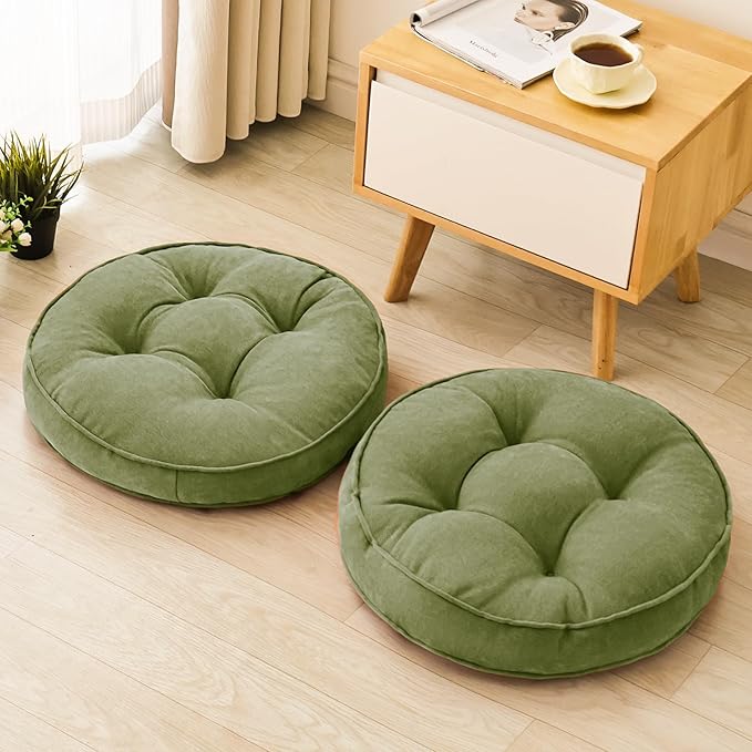 1 MIDDLE ONE Floor Pillow Set of 2, Memory Foam Floor Cushions for Adults, Large Meditation Pillow for Sitting, 22 x 22 Inches (Round | Green)